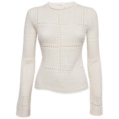 Chloe Pullover mit langen Ärmeln aus cremefarbenem Ecru-Strick L