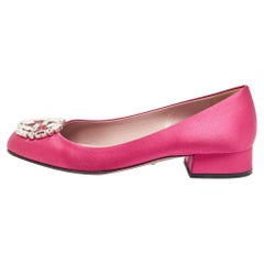 Gucci Pink Satin Crystal Embellished Interlocking G Pumps Size 36