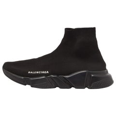 Balenciaga Black Knit Fabric Speed Trainer High Top Sneakers Size 40