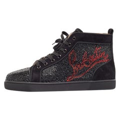 Christian Louboutin Black Louis Louis Crystal Logo High Top Sneakers Size 43