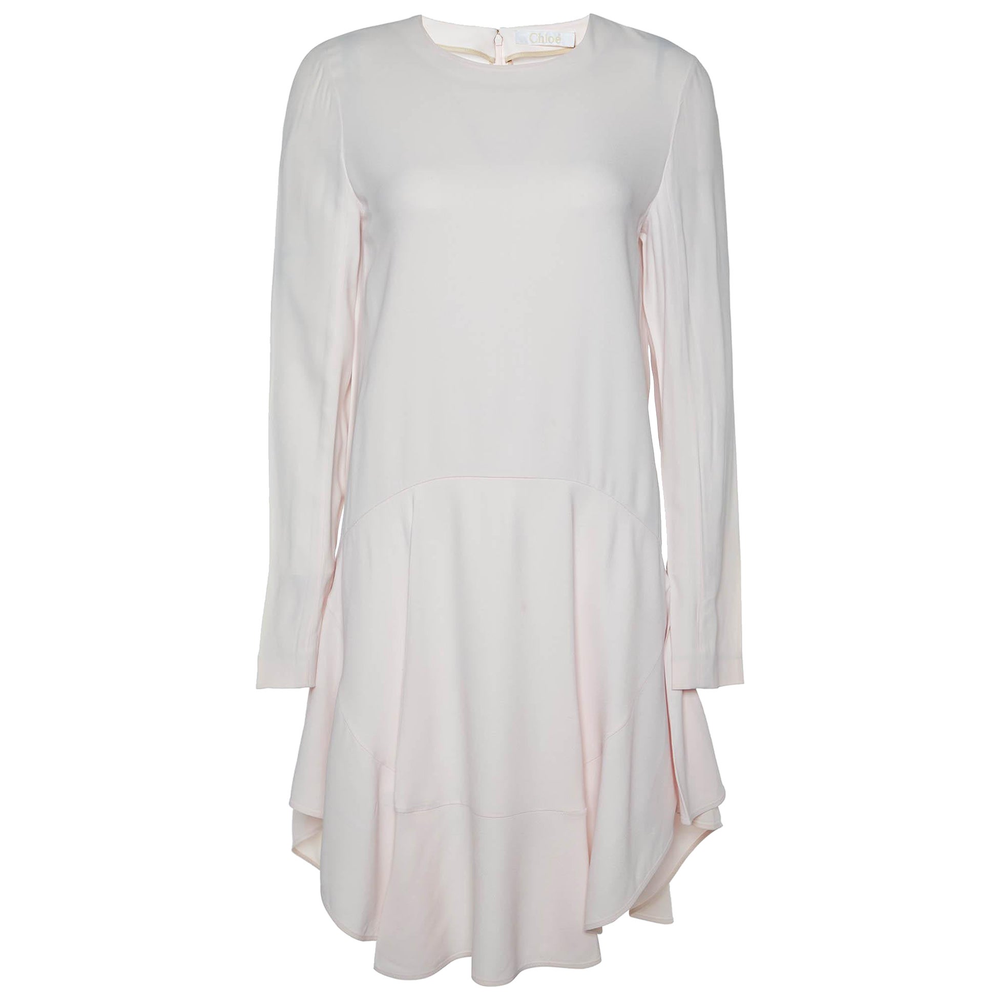 Chloe Pink Mist Crepe Mini Full Sleeves Dress M For Sale