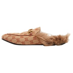 Gucci Beige GG Canvas and Leather Princetown Horsebit Flat Mules Size 38.5