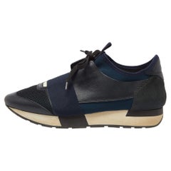 Balenciaga Blue Leather And Stretch Fabric Race Runner Low Top Sneakers Size 39