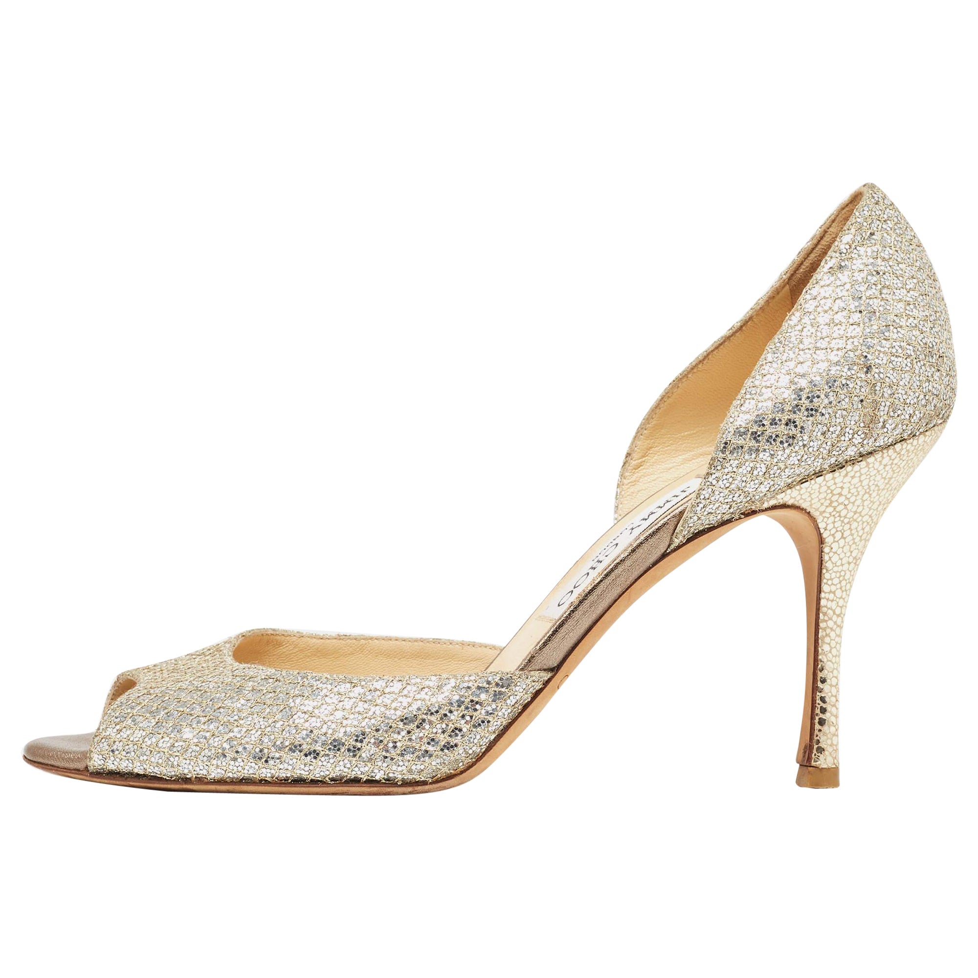 Jimmy Choo Silver Glitter Logan Pumps Size 40 For Sale