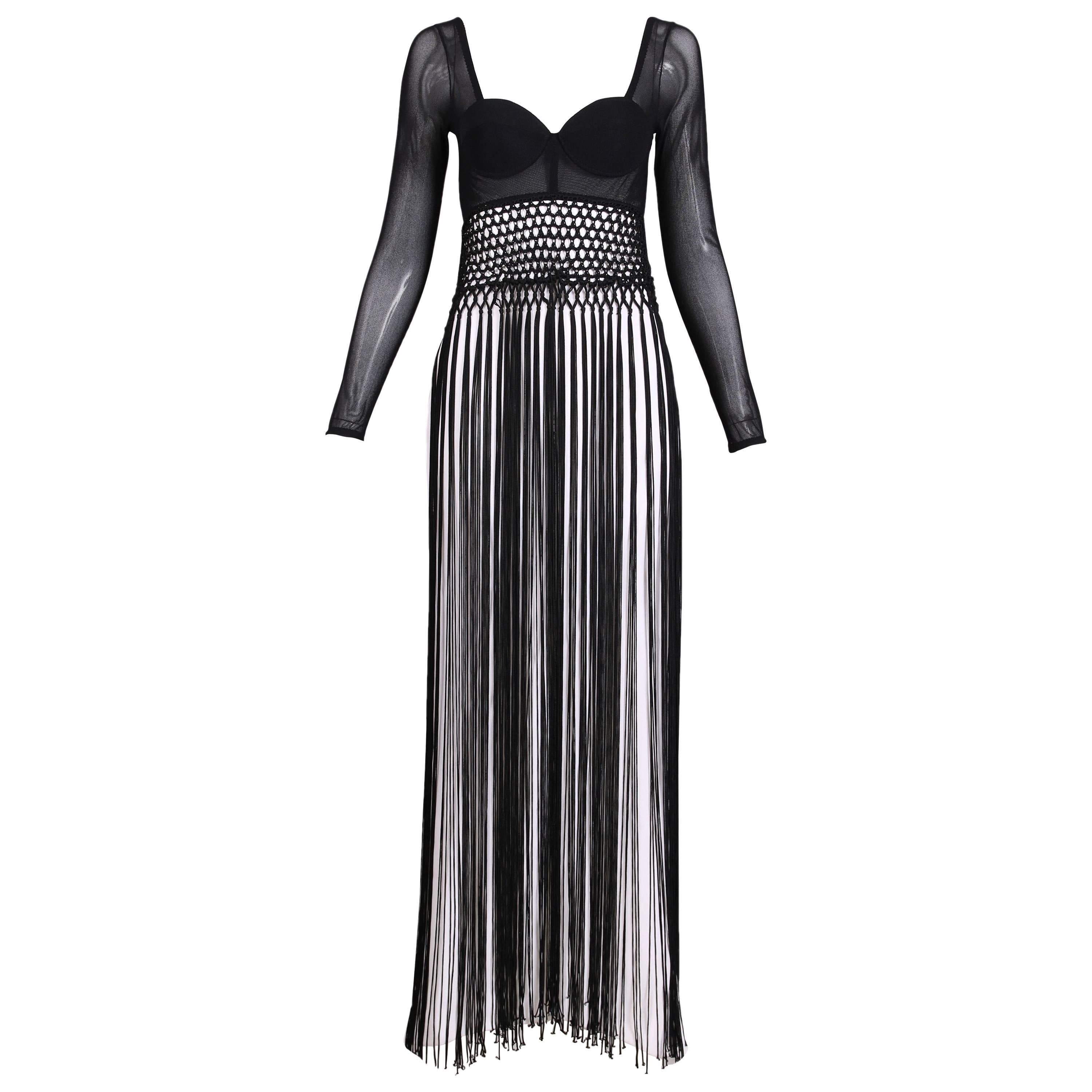 Christian Dior Black & White Illusion Top Gown W/Long Fringe Detail Ca. 1989/96