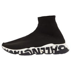 Balenciaga Black Knit Fabric Speed Graffiti High Top Sneakers Size 44