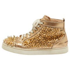Christian Louboutin Gold Leather Spikes High Top Sneakers Size 41