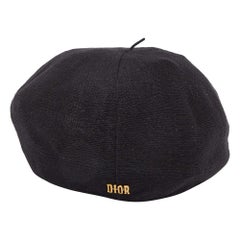 Dior Black Logo Detail Linen Beret Hat