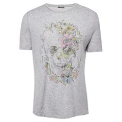 Alexander McQueen Graues T-Shirt aus Jersey mit Blumendruck XS