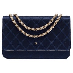 Chanel Navy Blue Quilted Satin Wild Stitch Classic WOC Bag