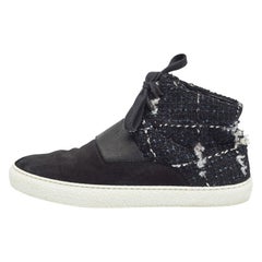Chanel Zapatillas altas de ante negro y tweed Talla 41