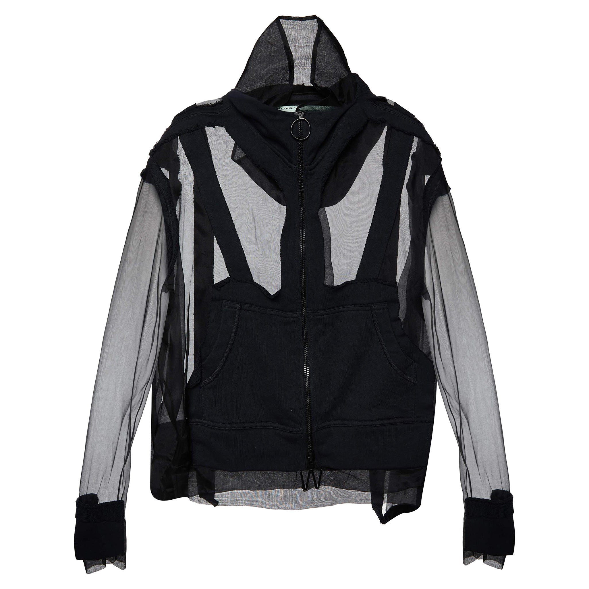Off-White - Giacca con cappuccio e zip in organza e maglia nera - M. I.