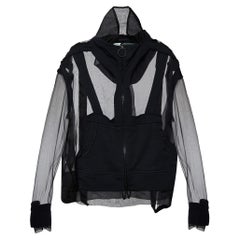 Off-White Chaqueta negra de organza y punto con capucha y cremallera M