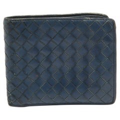 Bottega Veneta Dark Blue Intrecciato Leather Bifold Wallet