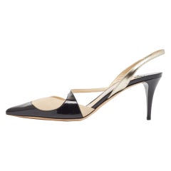 Jimmy Choo Black/Beige Leather and Patent Slingback Pumps Size 41