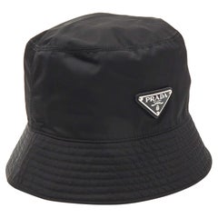 Used Prada Black Logo Applique Re-Nylon Bucket Hat