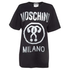 Moschino Couture Camiseta de algodón negra con estampado de doble interrogación M