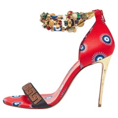 Christian Louboutin Red Printed Satin Konstantinella Sandals Size 40