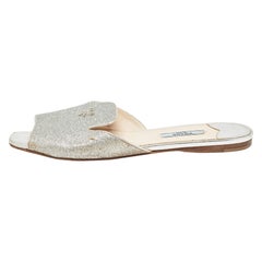 Prada Silver Glitter Slide Flats Size 39