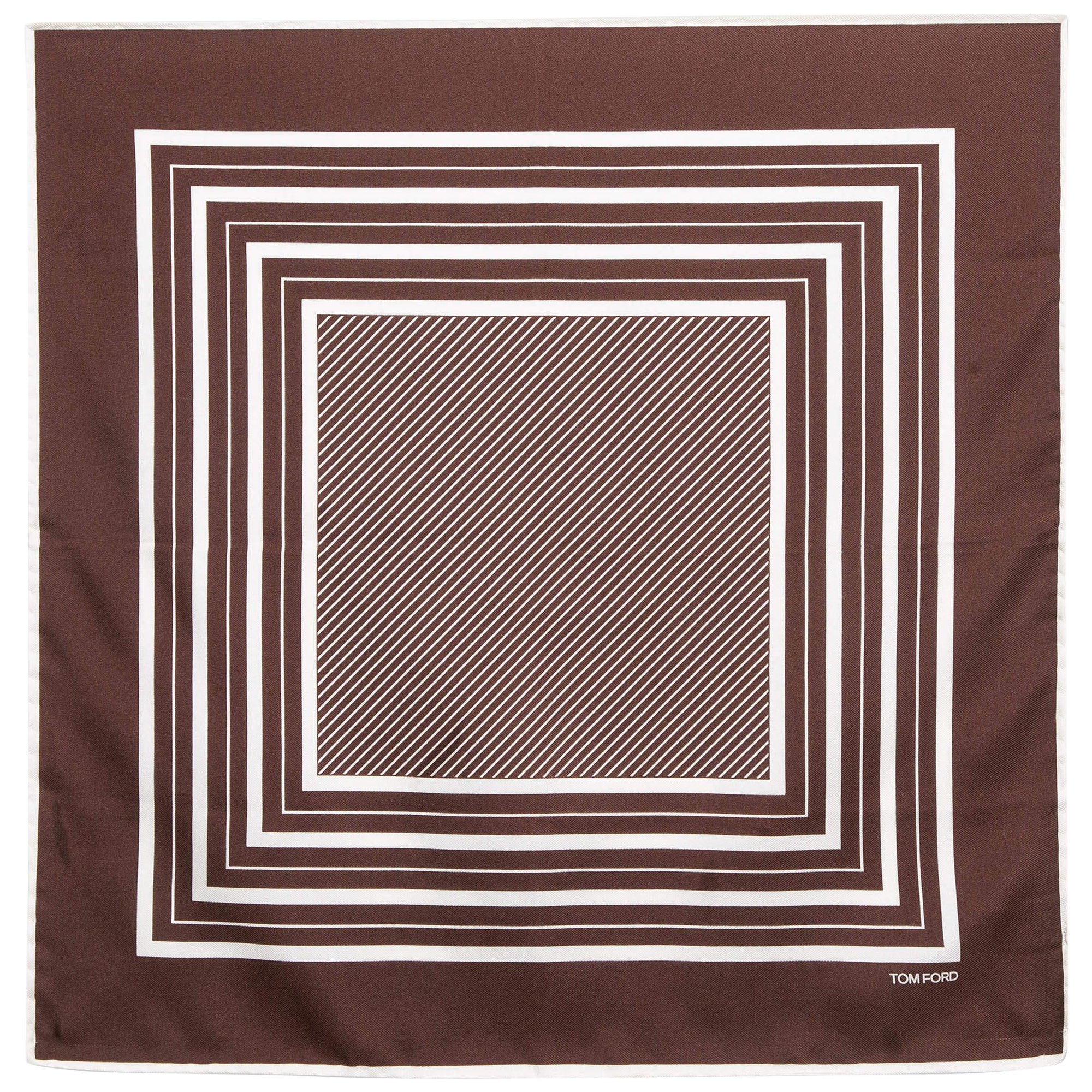 Tom Ford Brown Printed Silk Pocket Square For Sale