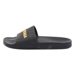 Balenciaga Black Rubber Embossed Logo Pool Slides Size 41