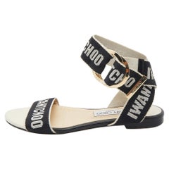 Jimmy Choo Black/Beige  Canvas Breanne Flat Sandals Size 37