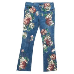 Gucci Jeans in denim blu con fiori dipinti a mano XS Vita 23