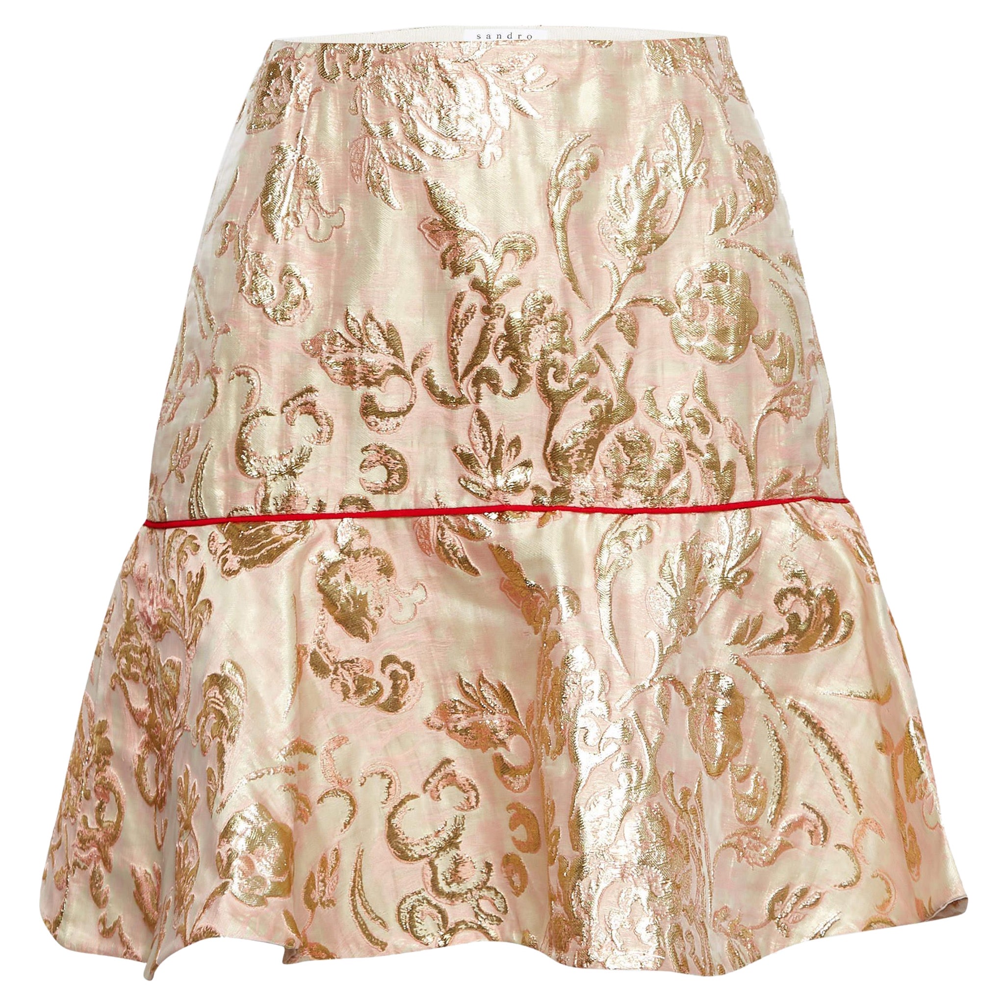 Sandro Pink/Gold Jacquard Mini Skirt M For Sale