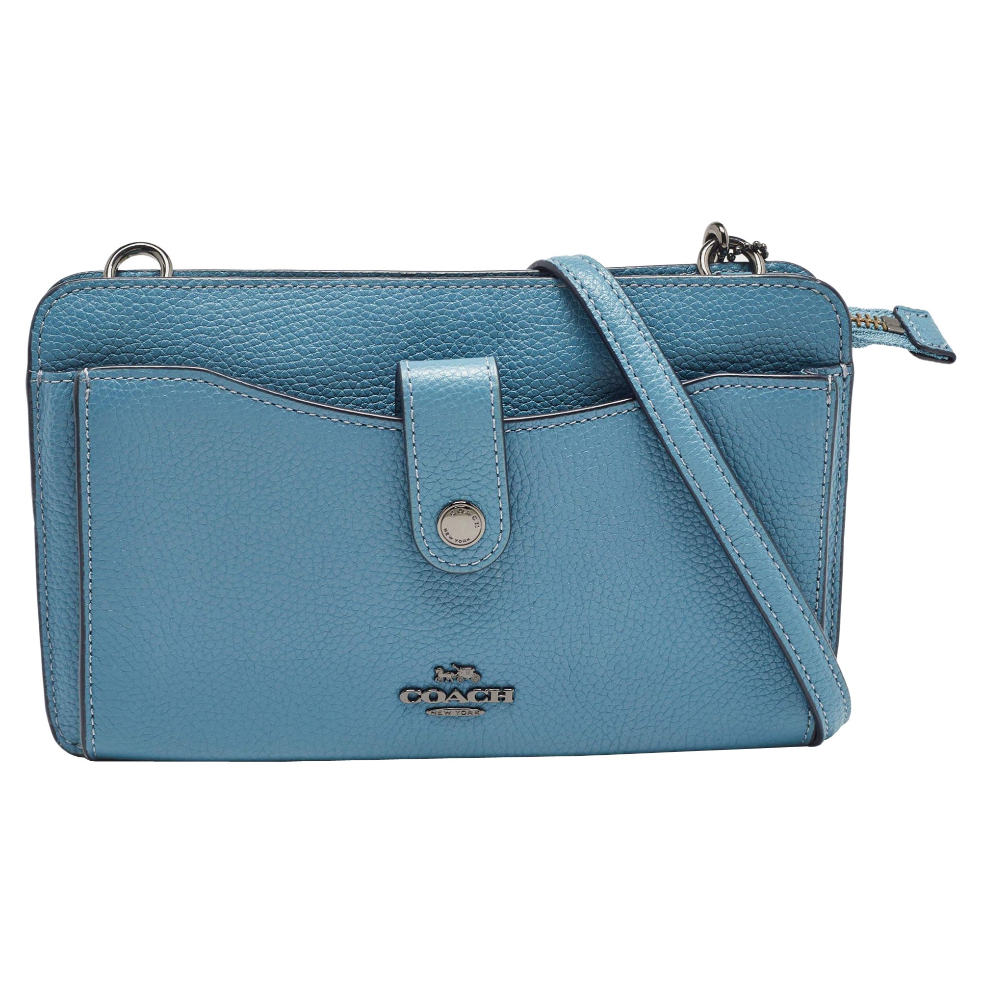 Coach Blue Leather Noa Pop Up Crossbody Bag