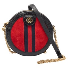 Gucci Black/Red Leather and Suede Mini Ophidia Round Shoulder Bag