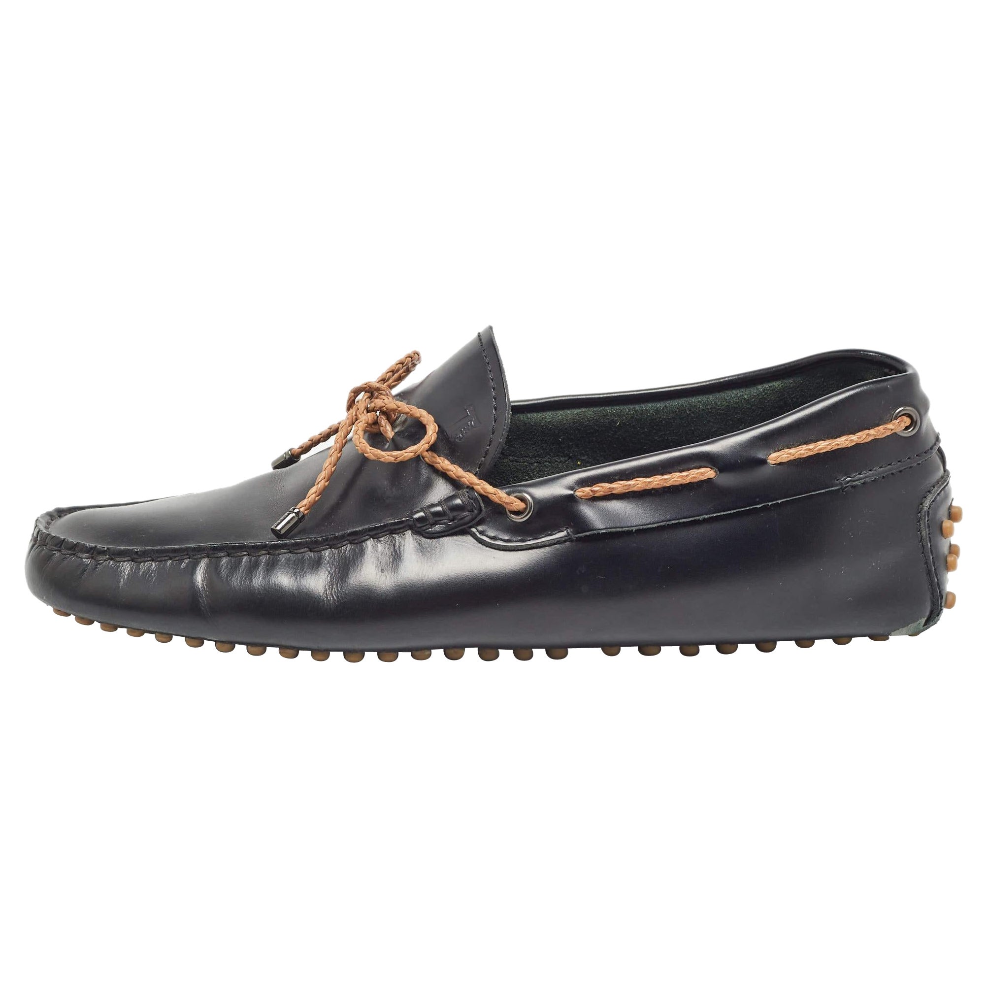Tod's Black Leather Bow Slip-On Loafers Size 40 For Sale
