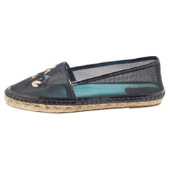 Dior Black Mesh and Patent Riviera Embroidered Espadrille Flats Size 39