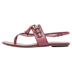 Gucci Pink Leather Fringe Slingback Sandals Size  37
