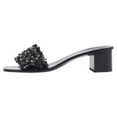 Tory Burch Black Satin Logan Embellished Slide Sandals Size 40.5