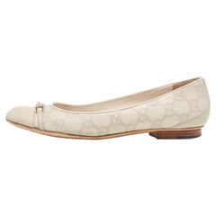 Gucci Cream Monogram Leather Cap Toe Ballet Flats Size 38