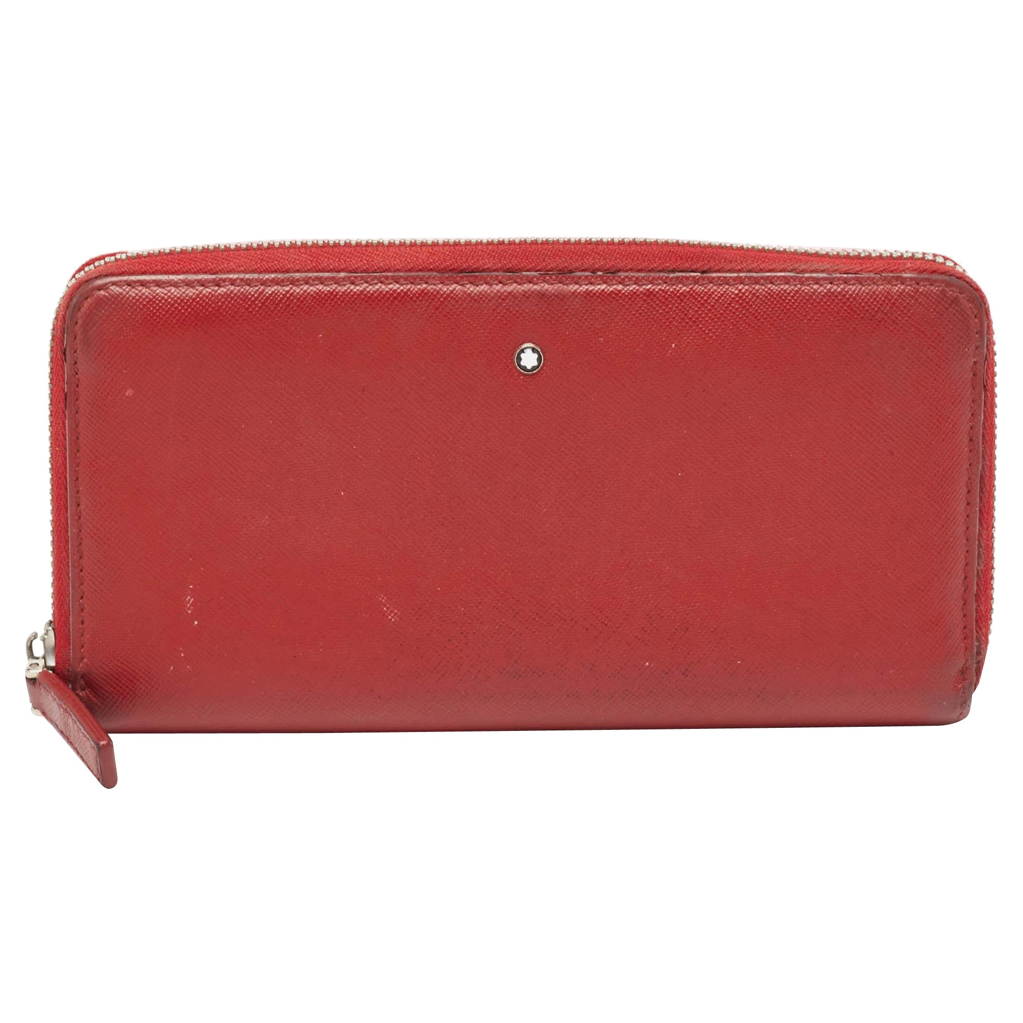 Montblanc Red Leather Meisterstuck Zip Around Wallet For Sale