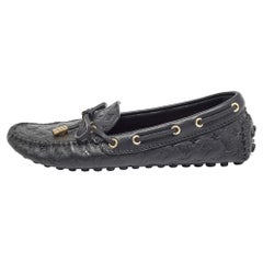 Louis Vuitton Black Monogram Empreinte Leather Gloria Loafers Size 35