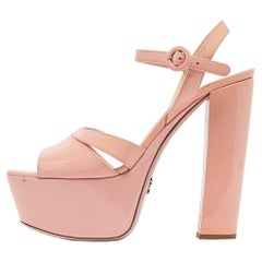 Prada Pink Patent Leather Platform Ankle Strap Sandals Size 39