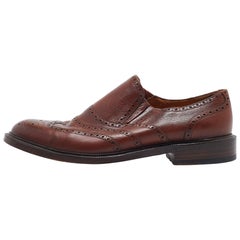Gucci Brown Brogue Leather Slip On Oxford Size 45.5