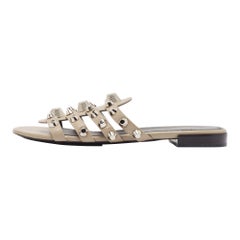 Balenciaga Grey Leather Arena Studded Arena Flat Slides Size 40