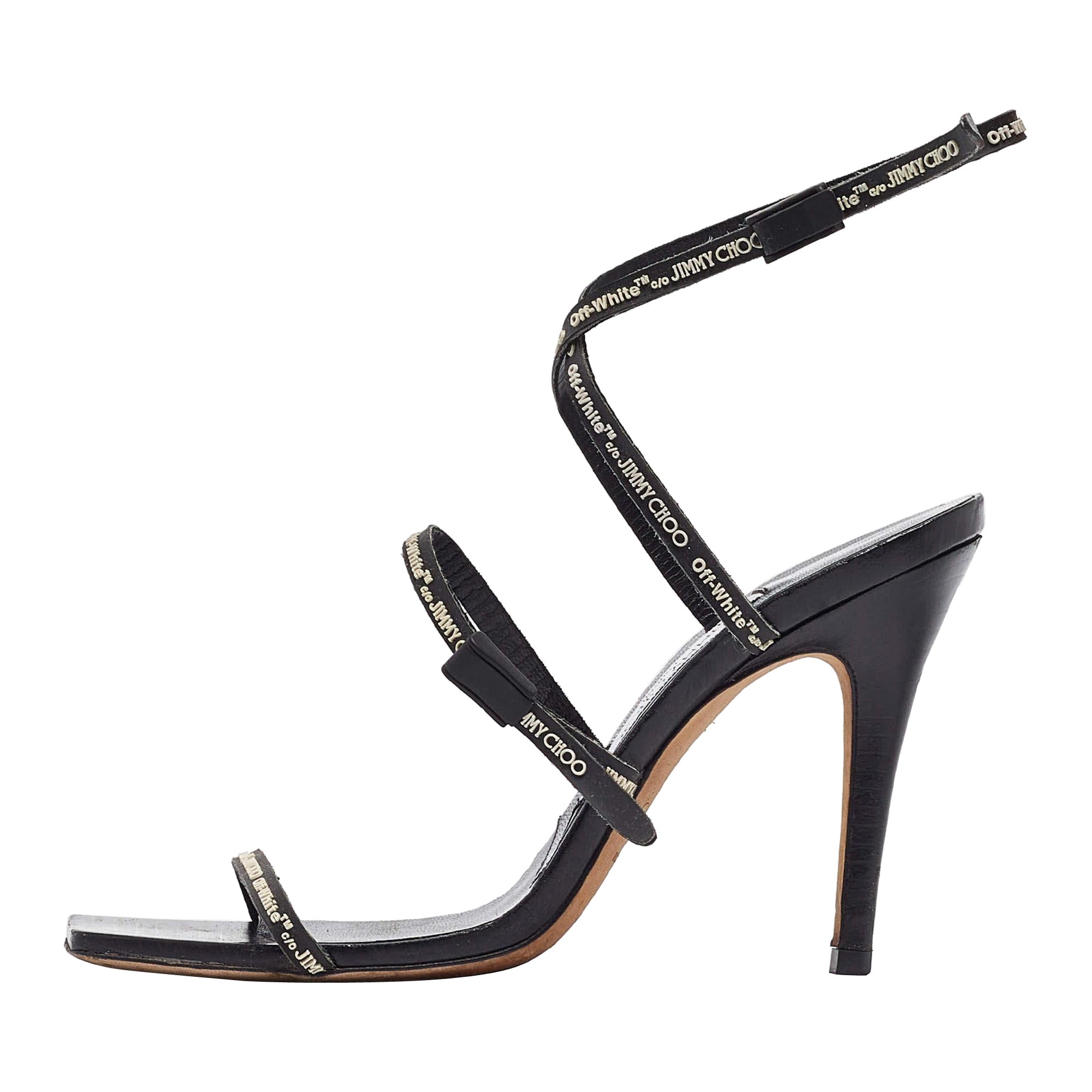 Jimmy Choo X Off-White Black Leather Jane Sandals Size 36 For Sale
