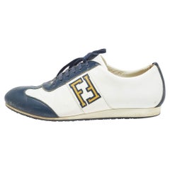 Fendi Blue/White Leather FF Logo Low Top Sneakers Size 44