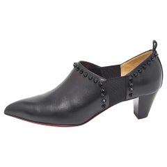 Christian Louboutin Black Leather Vicky Spike Booties Size 37