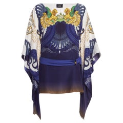 Class by Roberto Cavalli Navy Blue Printed Satin Silk Kaftan Top M