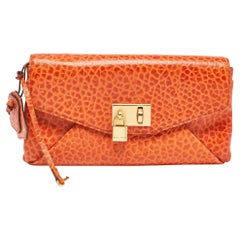 Marc Jacobs Orange Textured Leather Lock Flap Clutch