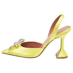 Amina Muaddi Satin Crystal Embellished Pointed Toe Slingback Pumps Size 36.5