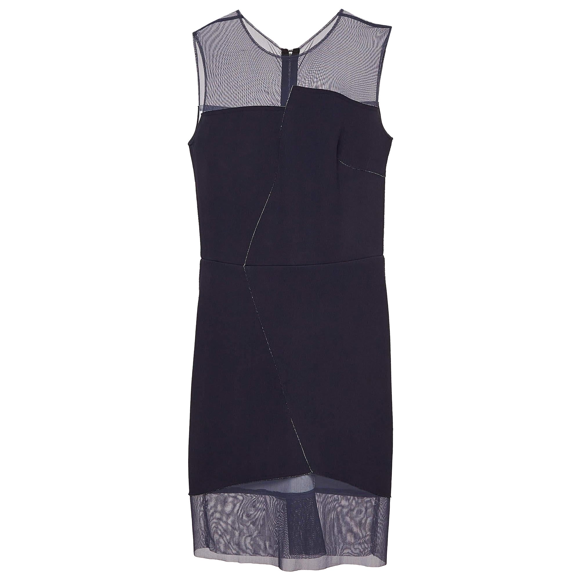 Sandro Navy Blue Crepe Sleeveless Sheath Dress S For Sale