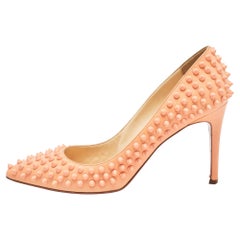Christian Louboutin Light Orange Leather Pigalle Spikes Pumps Size 40