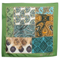 Etro Green Paisley Print Silk Handkerchief Scarf