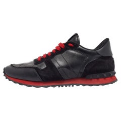 Valentino Black Leather and Suede Rockrunner Lace Up Sneakers Size 42.5